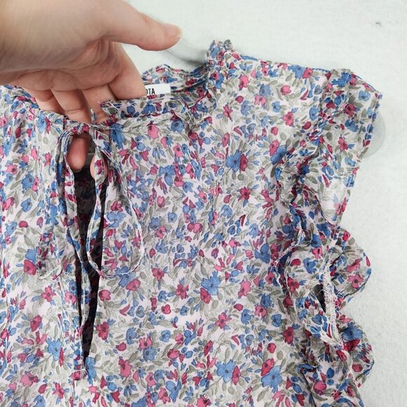 BB Dakota Dress Womens Large Blue Pink Floral Ruffle Tiered Maxi Peasant Cottage - Picture 3 of 13